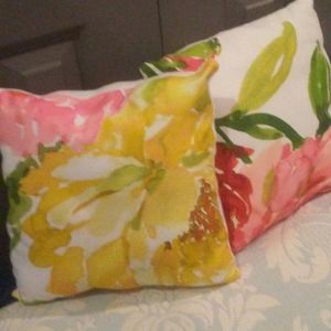 2 Home Decor Pillows floral brighly watercolored